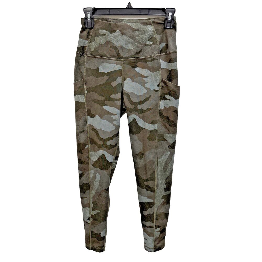 The North Face Women Femmes M Green Camouflage Leggings Pockets Stretch
